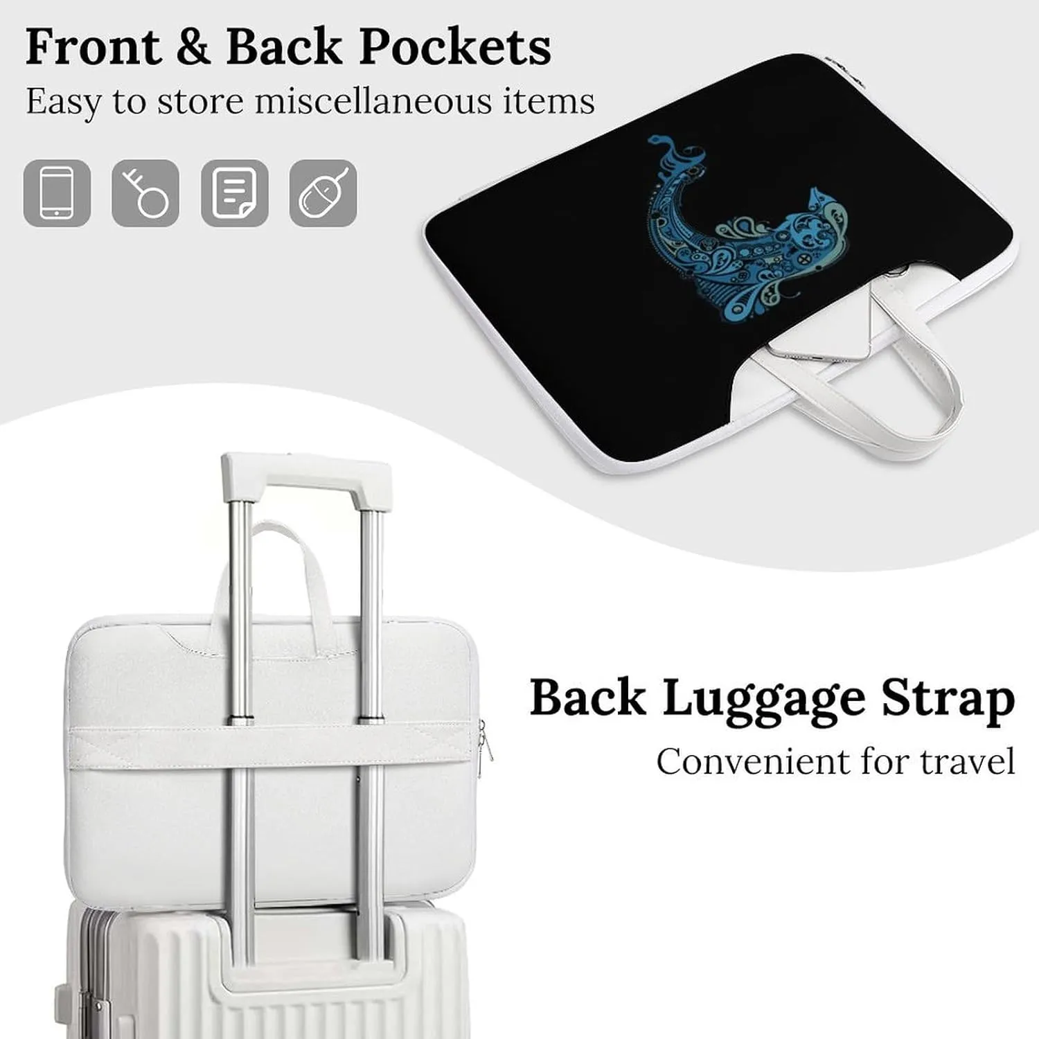 Tattoo Dolphin Totem Leather Bag Laptop Case Slim Water Resistant Computer Bags with Handle Briefcase for Work