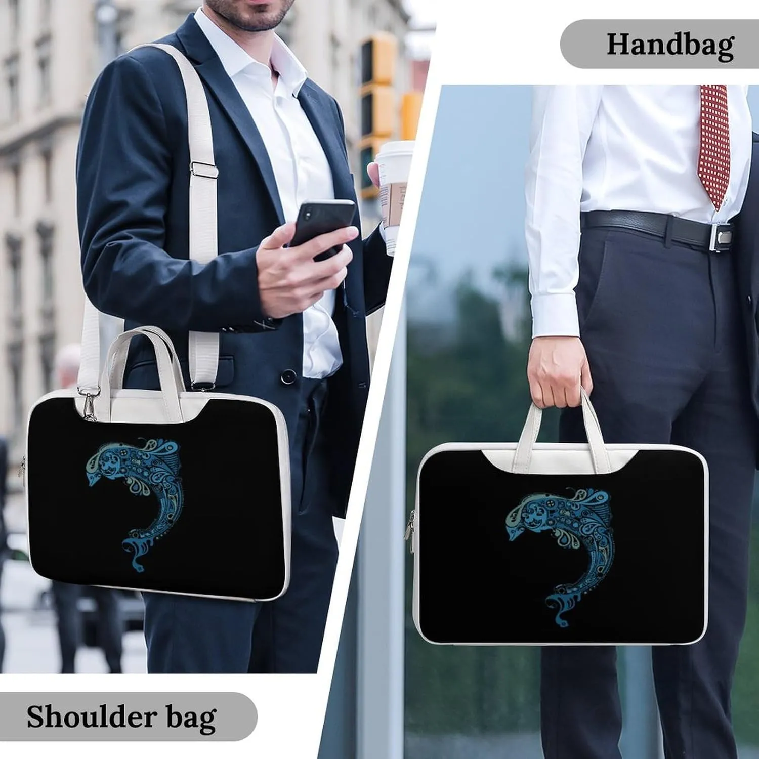Tattoo Dolphin Totem Leather Bag Laptop Case Slim Water Resistant Computer Bags with Handle Briefcase for Work