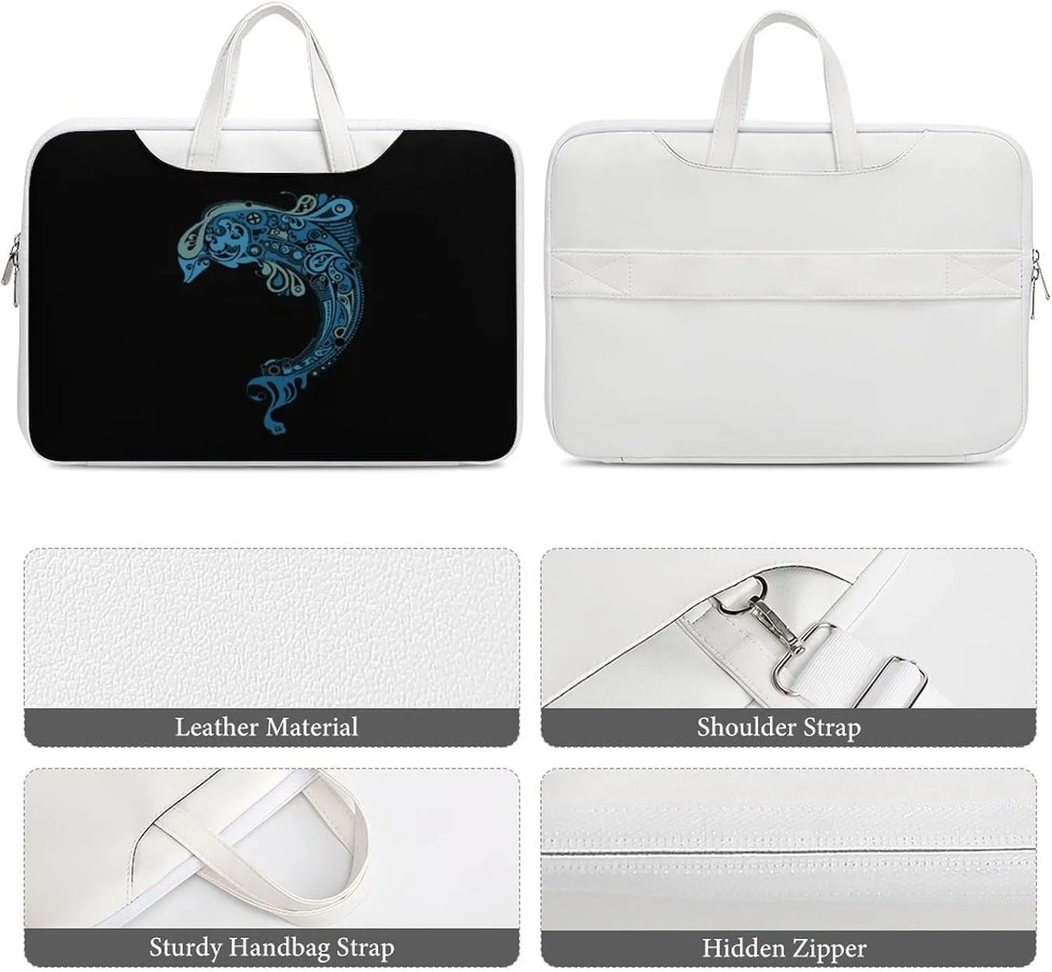Tattoo Dolphin Totem Leather Bag Laptop Case Slim Water Resistant Computer Bags with Handle Briefcase for Work