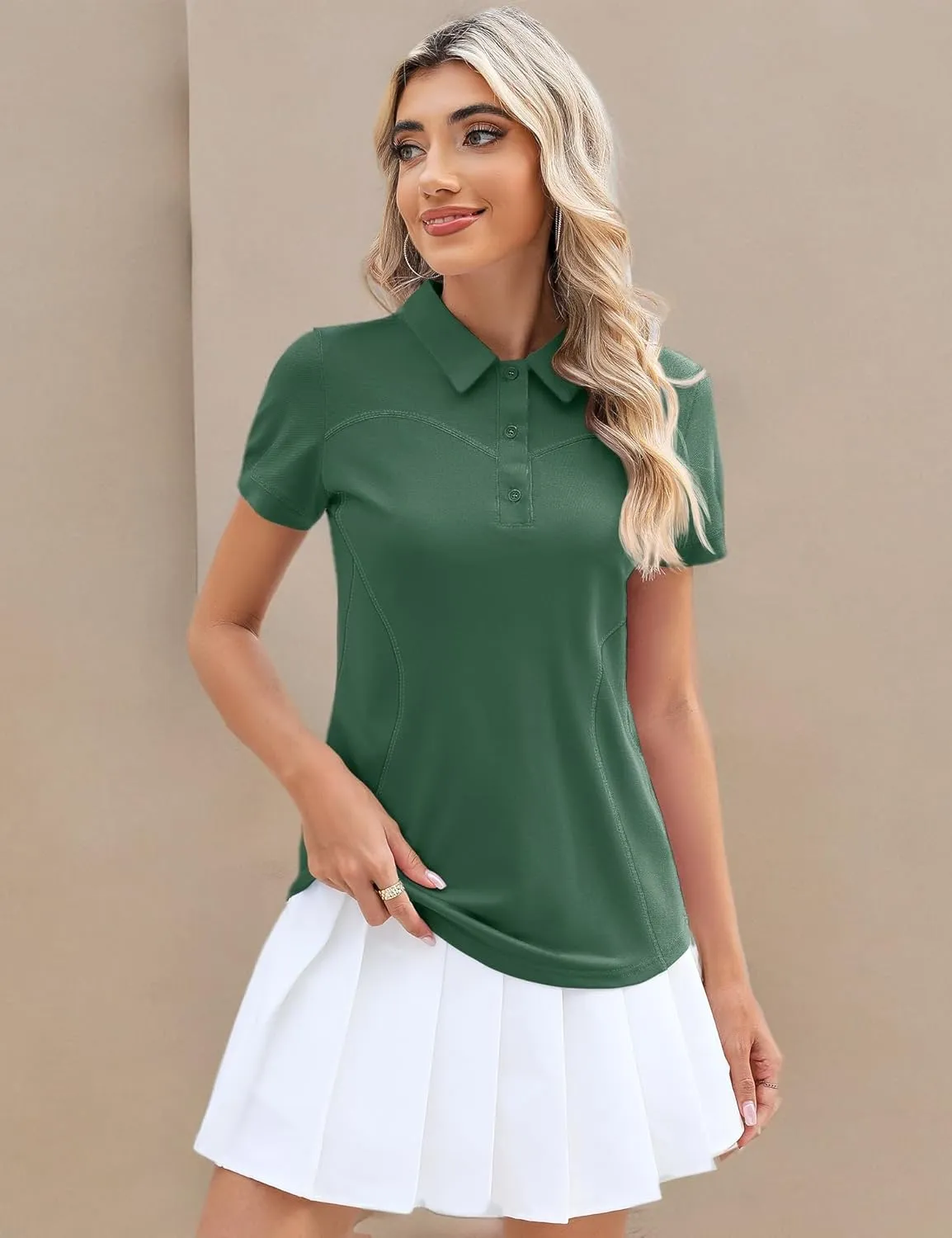 TFSDOD Womens Golf Polo Shirts Collared Short Sleeve T Shirt Lightweight Moisture Wicking Polo Casual 3 Buttons Outfits