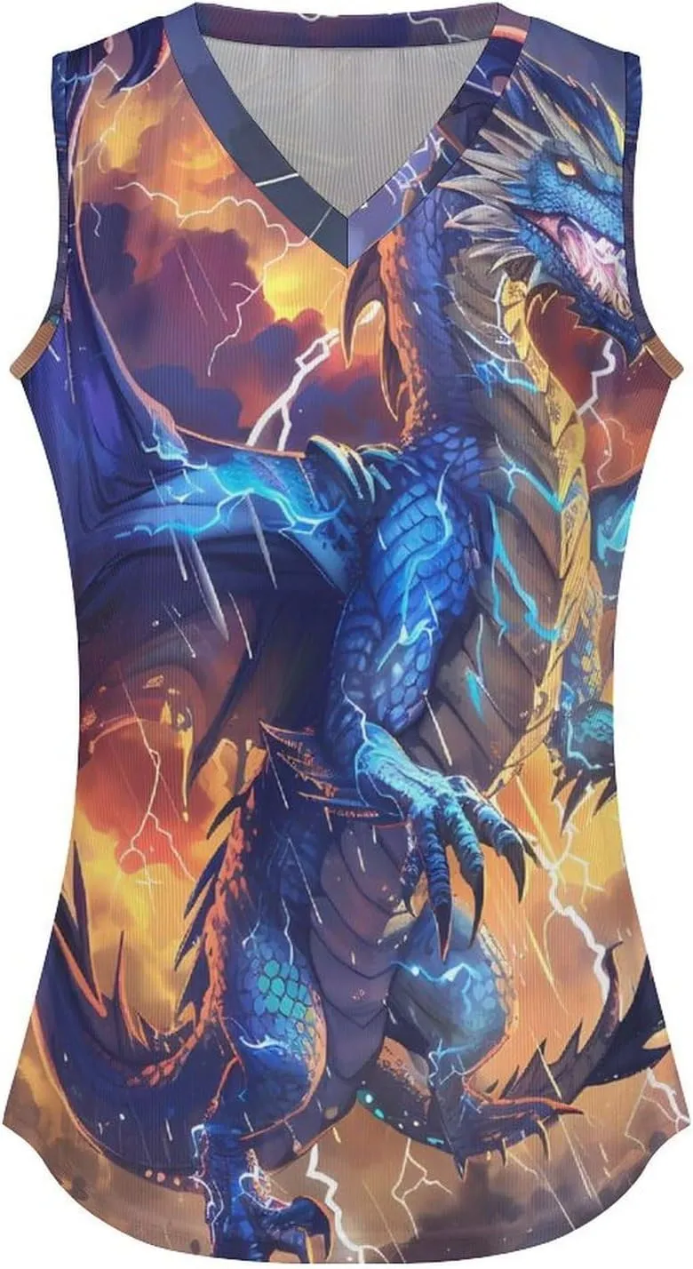 Thunder Blue Dragon Women's Tank Top Sleeveless V Neck T Shirt Casual Vests Funny Blouses