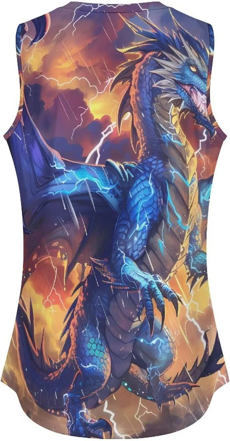 Thunder Blue Dragon Women's Tank Top Sleeveless V Neck T Shirt Casual Vests Funny Blouses