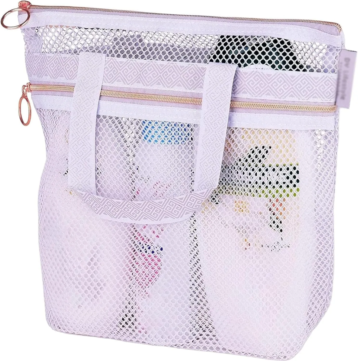 Toilet Bag, Portable Foldable mesh Shower Bag, Large Capacity with Zipper, Reusable, Easy to Clean, Suitable for Bottles and Hats