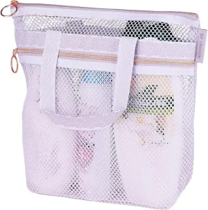 Toilet Bag, Portable Foldable mesh Shower Bag, Large Capacity with Zipper, Reusable, Easy to Clean, Suitable for Bottles and Hats