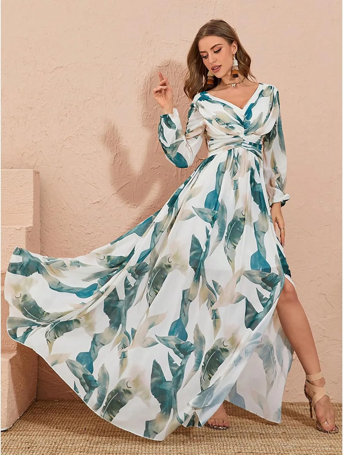 TOLEEN Summer Floral Dresses for Women Long Sleeve Casual Style Beach Swing Dresses