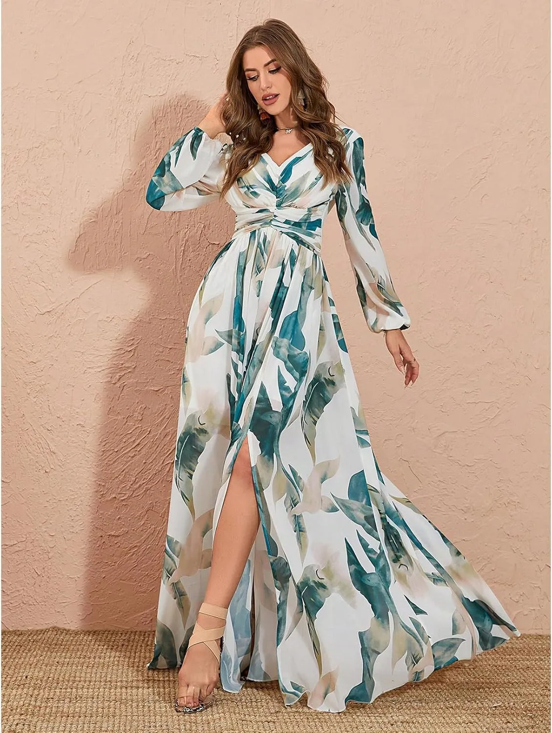 TOLEEN Summer Floral Dresses for Women Long Sleeve Casual Style Beach Swing Dresses