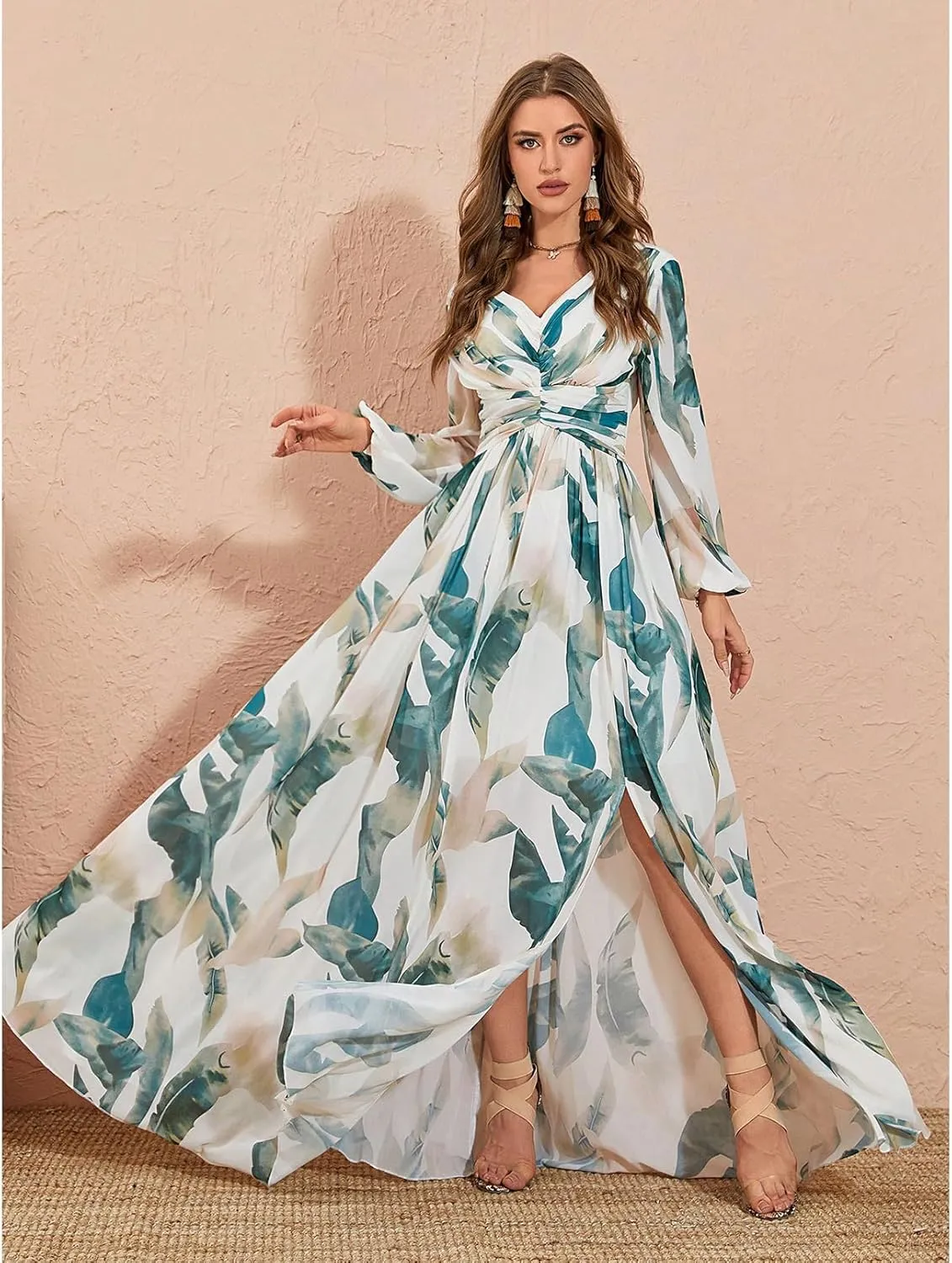 TOLEEN Summer Floral Dresses for Women Long Sleeve Casual Style Beach Swing Dresses