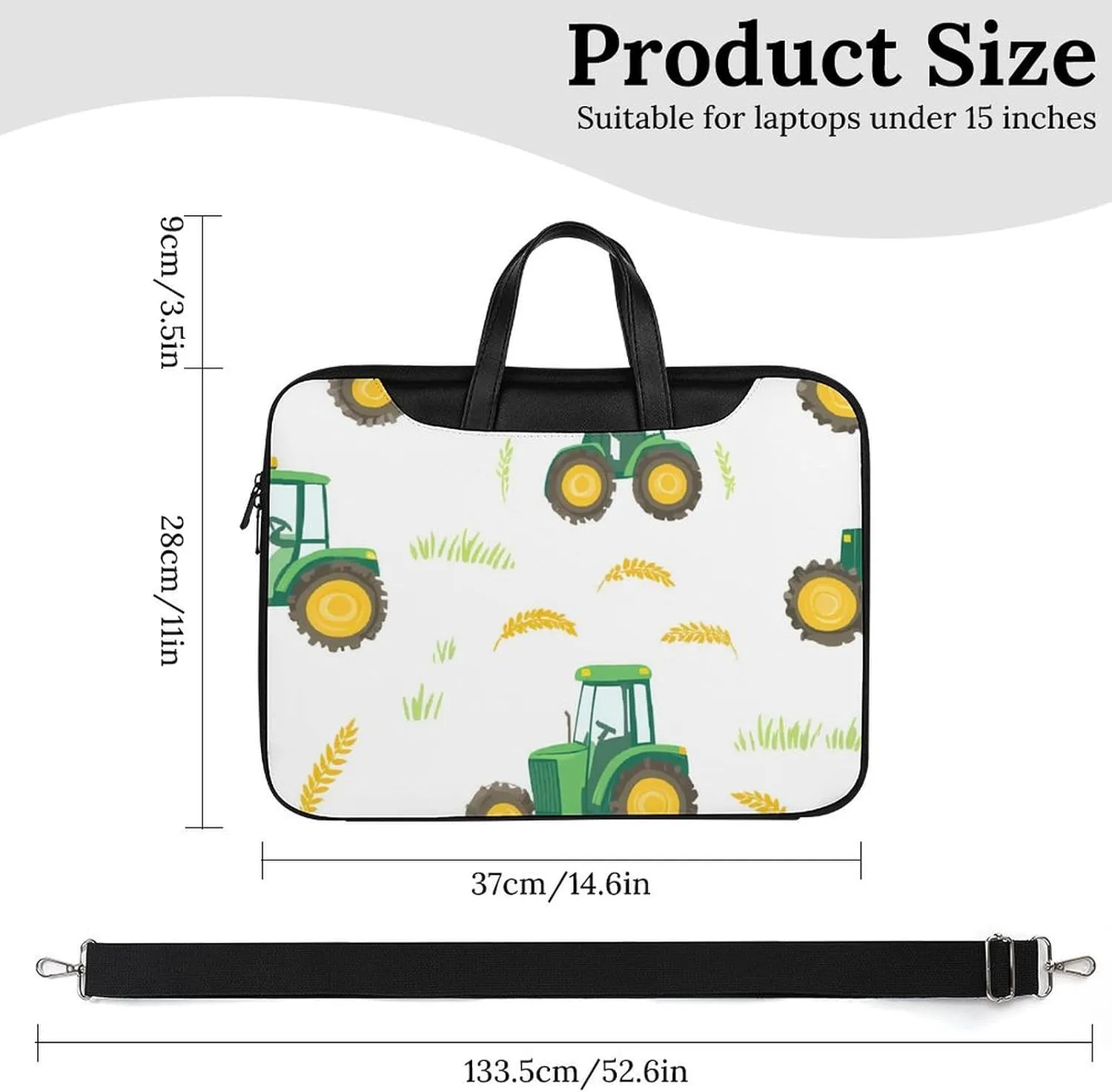 Tractors Farm Wheat Leather Bag Laptop Case Slim Water Resistant Computer Bags with Handle Briefcase for Work