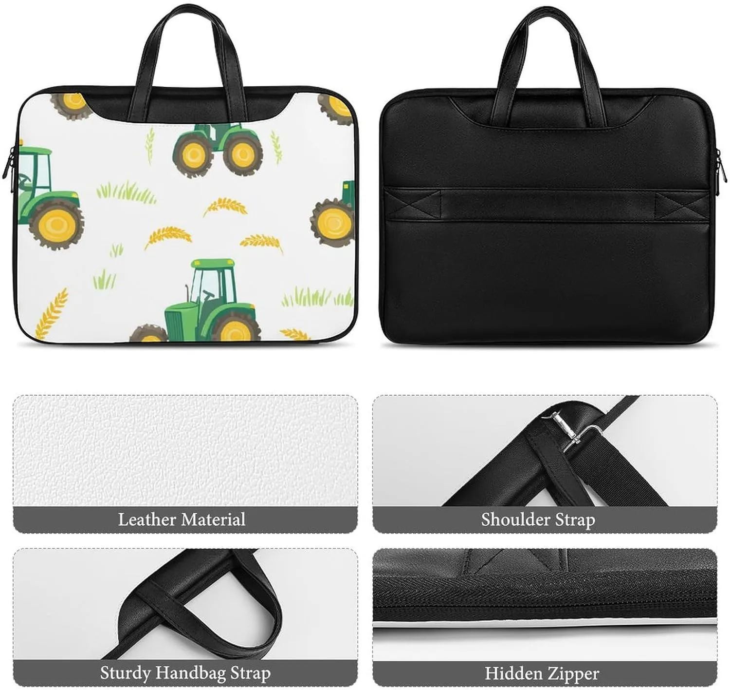 Tractors Farm Wheat Leather Bag Laptop Case Slim Water Resistant Computer Bags with Handle Briefcase for Work