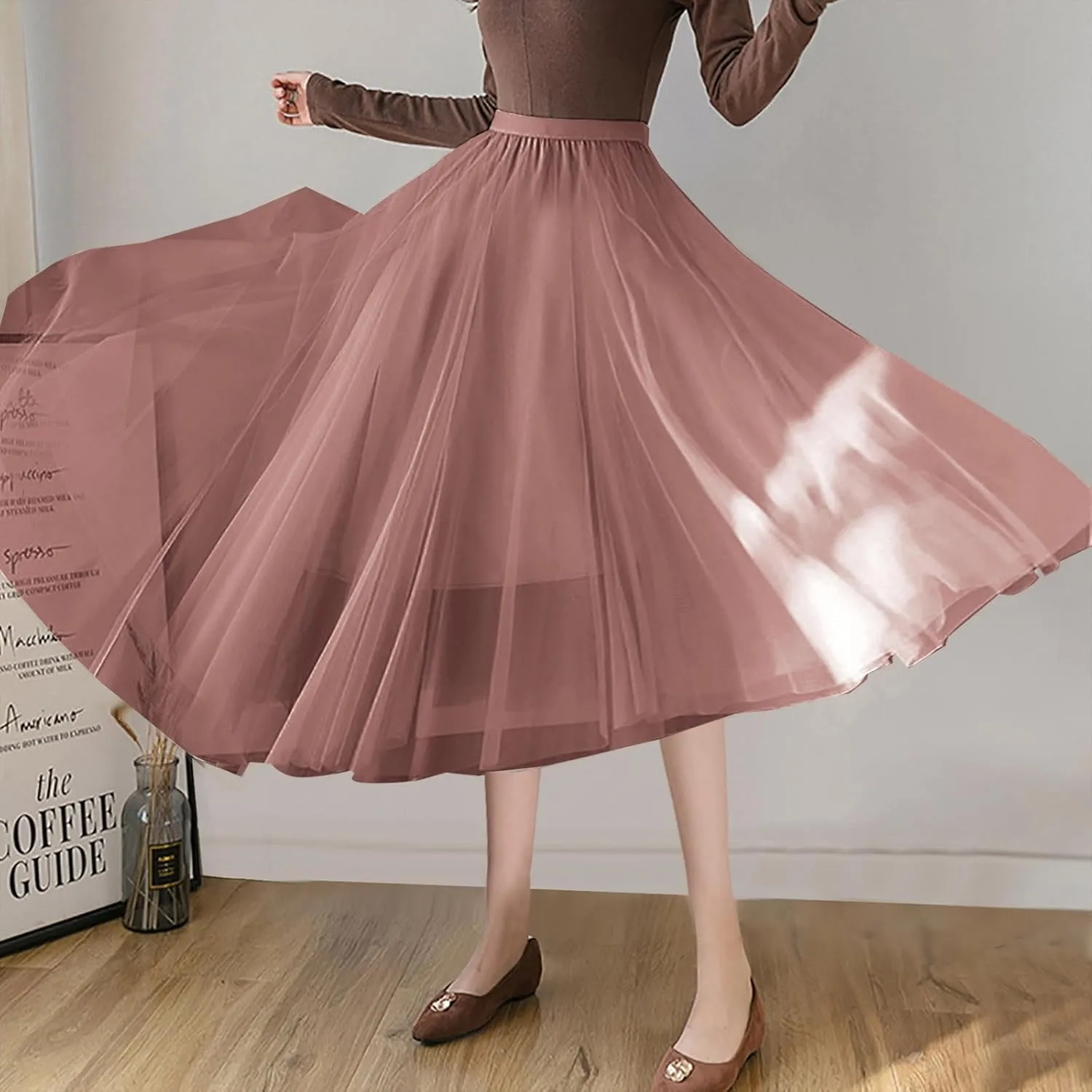 Tulle Skirts for Women Pleated Layered Tutu Skirt Ladies Elegant Flowy Long Skirts Bridesmaid Wedding Midi Skirt