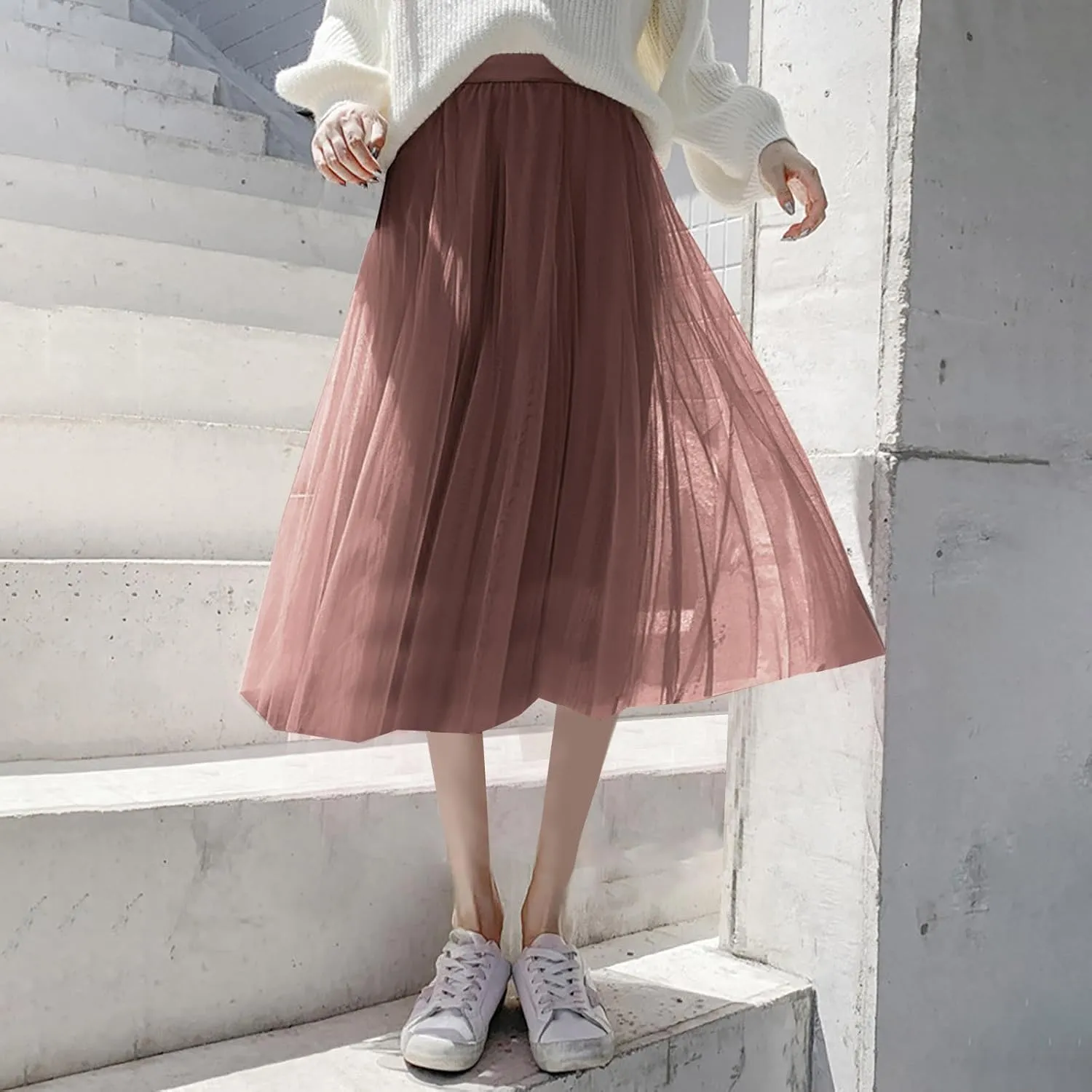 Tulle Skirts for Women Pleated Layered Tutu Skirt Ladies Elegant Flowy Long Skirts Bridesmaid Wedding Midi Skirt