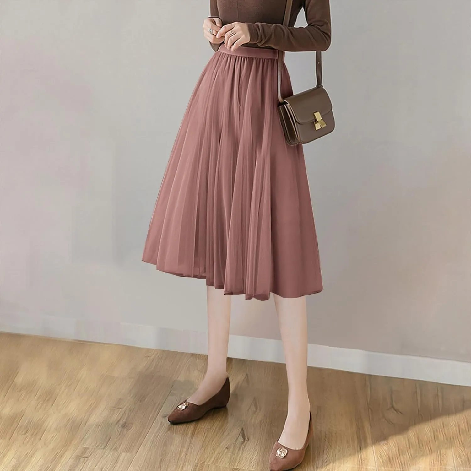 Tulle Skirts for Women Pleated Layered Tutu Skirt Ladies Elegant Flowy Long Skirts Bridesmaid Wedding Midi Skirt