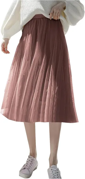 Tulle Skirts for Women Pleated Layered Tutu Skirt Ladies Elegant Flowy Long Skirts Bridesmaid Wedding Midi Skirt