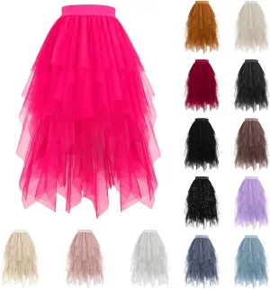 Tulle Skirts Women High Low Layered Skirts A Line Tutu Skirts Flowy Dance Skirts Midi Length Mesh Skirt Puffy Skirt