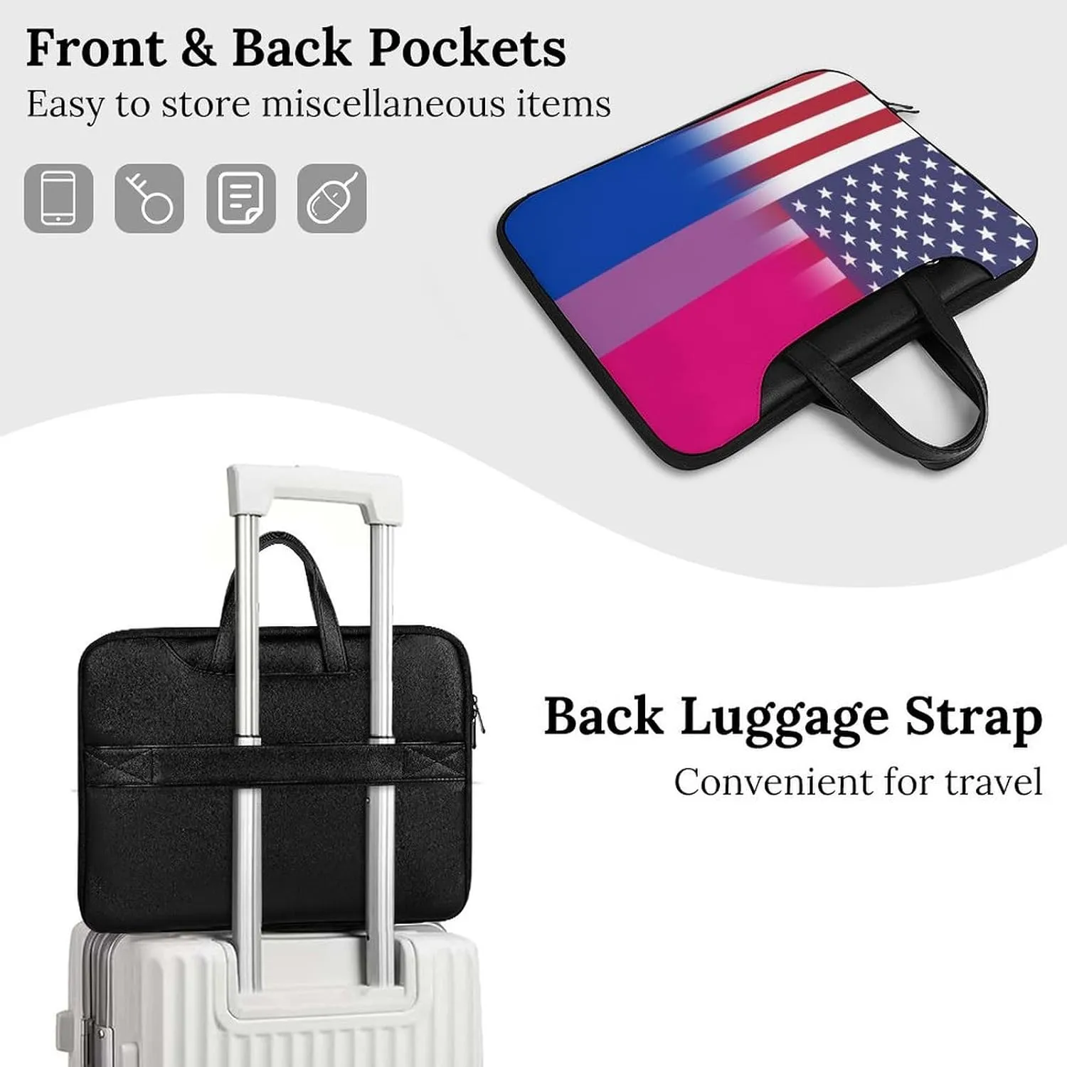 U.S.A. Bisexual Proud Flag Leather Bag Laptop Case Slim Water Resistant Computer Bags with Handle Briefcase for Work