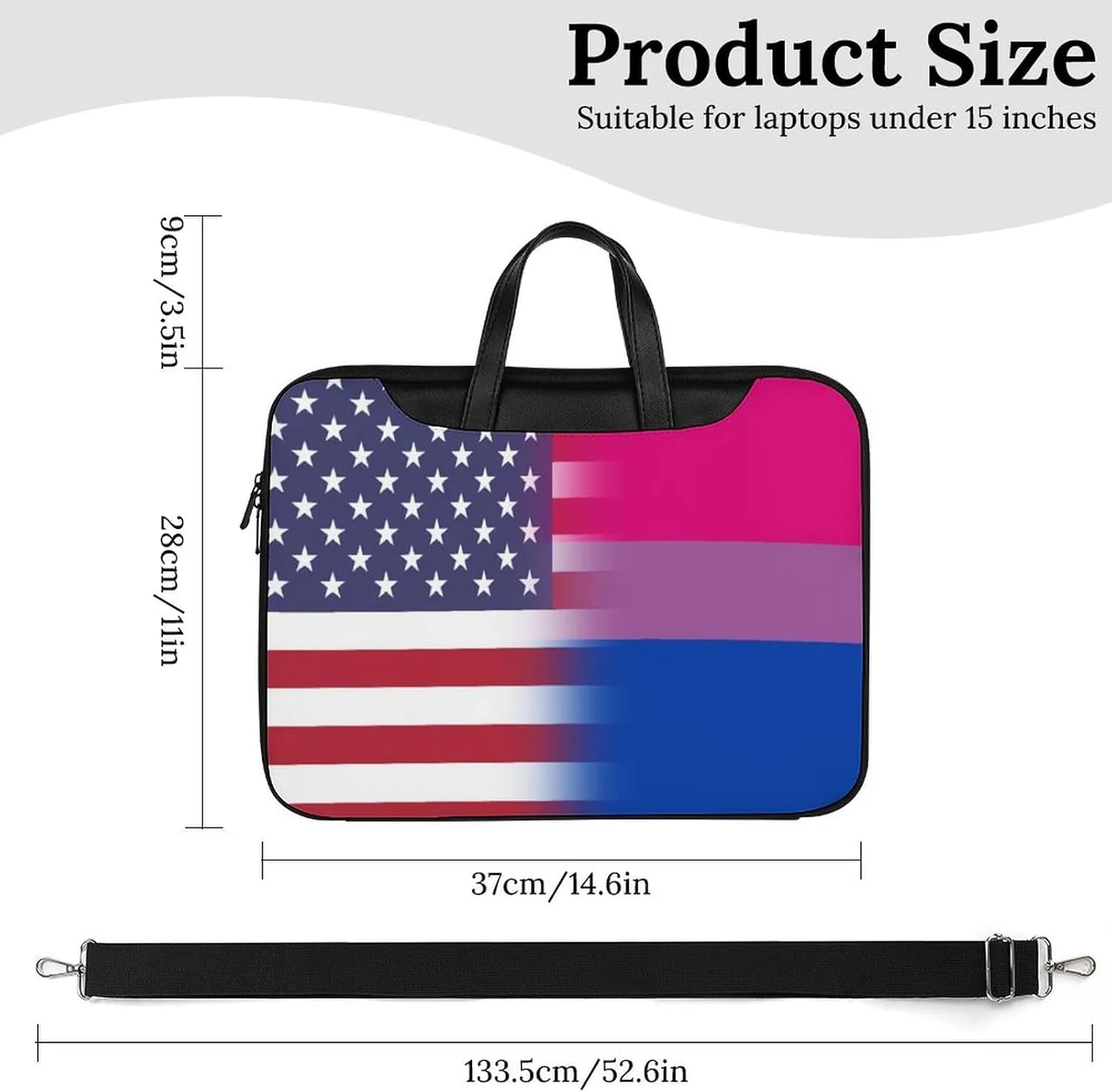 U.S.A. Bisexual Proud Flag Leather Bag Laptop Case Slim Water Resistant Computer Bags with Handle Briefcase for Work