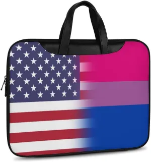 U.S.A. Bisexual Proud Flag Leather Bag Laptop Case Slim Water Resistant Computer Bags with Handle Briefcase for Work