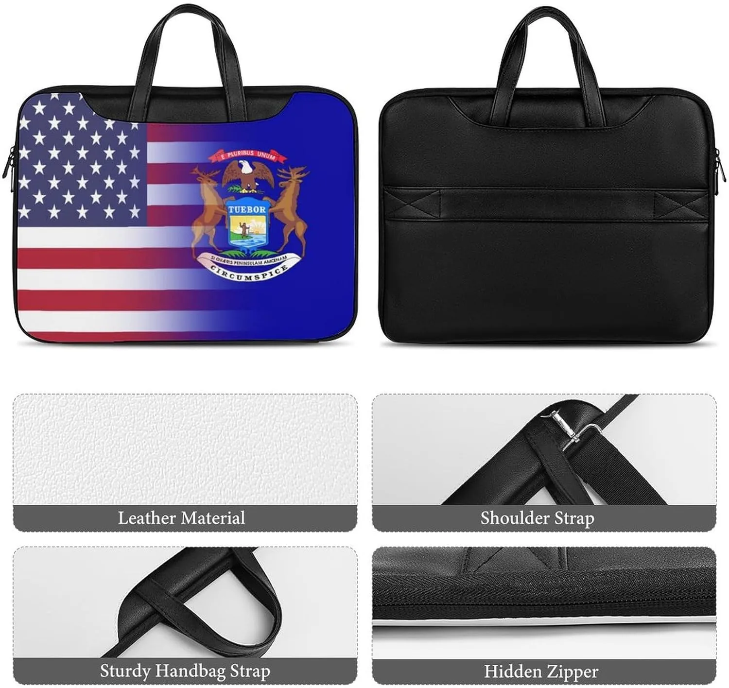 U.S.A Michigan State Flag Leather Bag Laptop Case Slim Water Resistant Computer Bags with Handle Briefcase for Work