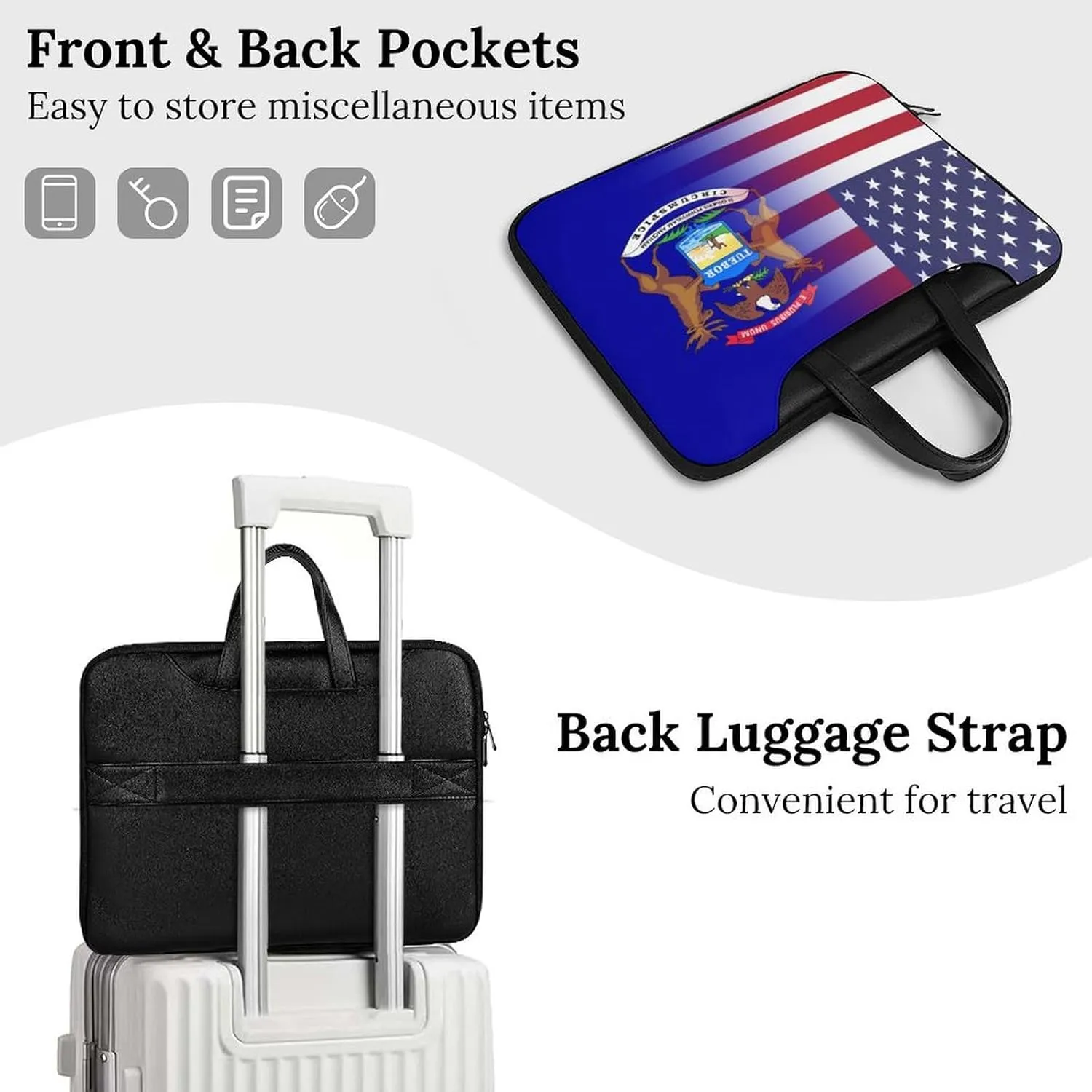 U.S.A Michigan State Flag Leather Bag Laptop Case Slim Water Resistant Computer Bags with Handle Briefcase for Work