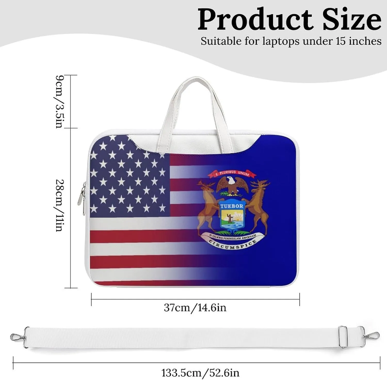 U.S.A Michigan State Flag Leather Bag Laptop Case Slim Water Resistant Computer Bags with Handle Briefcase for Work