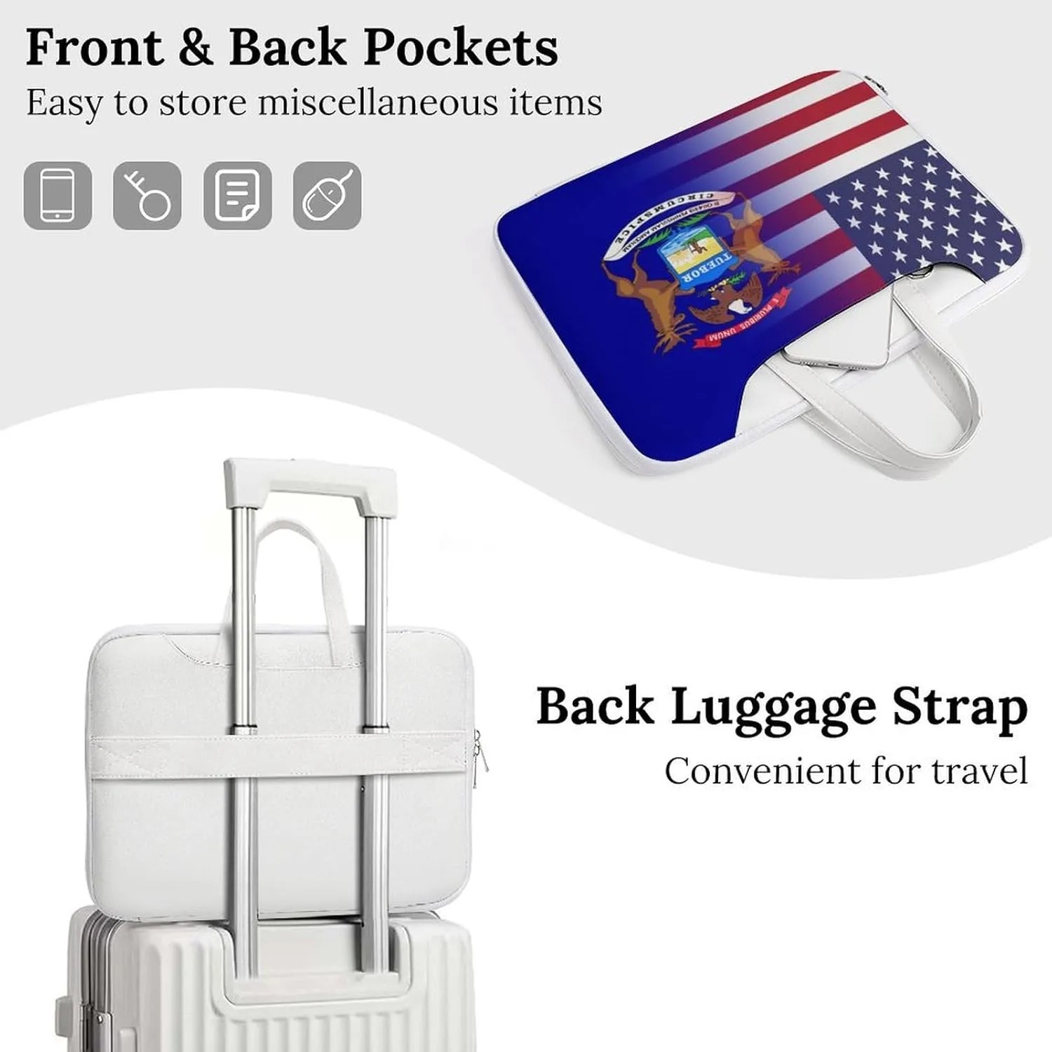 U.S.A Michigan State Flag Leather Bag Laptop Case Slim Water Resistant Computer Bags with Handle Briefcase for Work