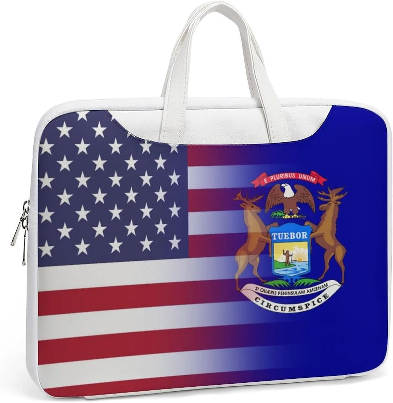 U.S.A Michigan State Flag Leather Bag Laptop Case Slim Water Resistant Computer Bags with Handle Briefcase for Work