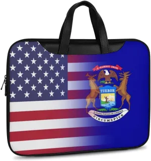 U.S.A Michigan State Flag Leather Bag Laptop Case Slim Water Resistant Computer Bags with Handle Briefcase for Work