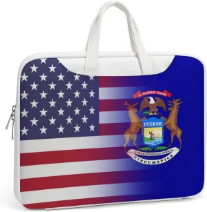 U.S.A Michigan State Flag Leather Bag Laptop Case Slim Water Resistant Computer Bags with Handle Briefcase for Work