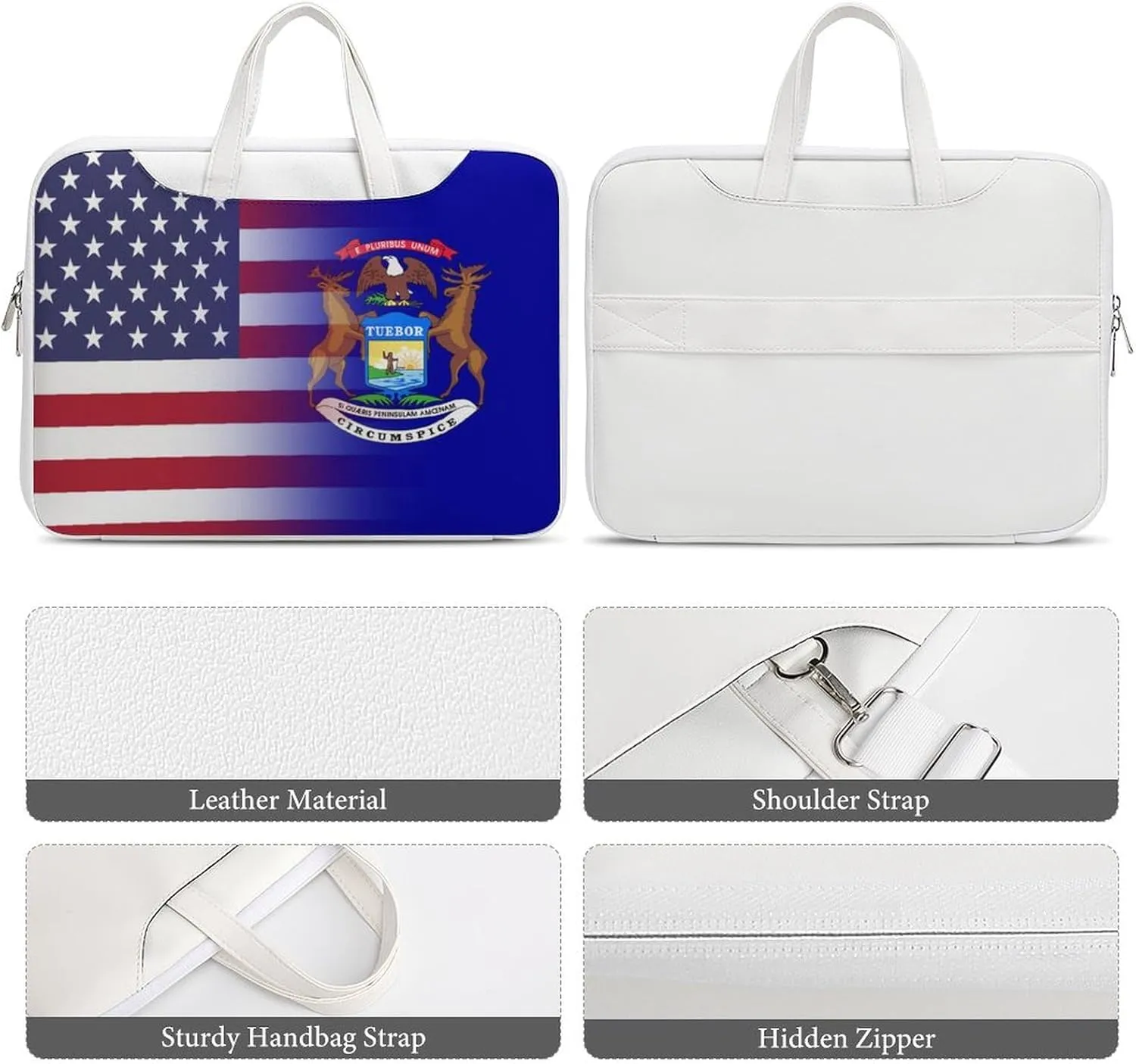 U.S.A Michigan State Flag Leather Bag Laptop Case Slim Water Resistant Computer Bags with Handle Briefcase for Work