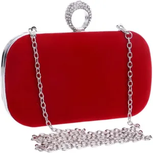 Velvet Women Evening Bags Finger Ring Crystal Clutches Chain Mini Party Wedding Bridal Shoulder Handbags