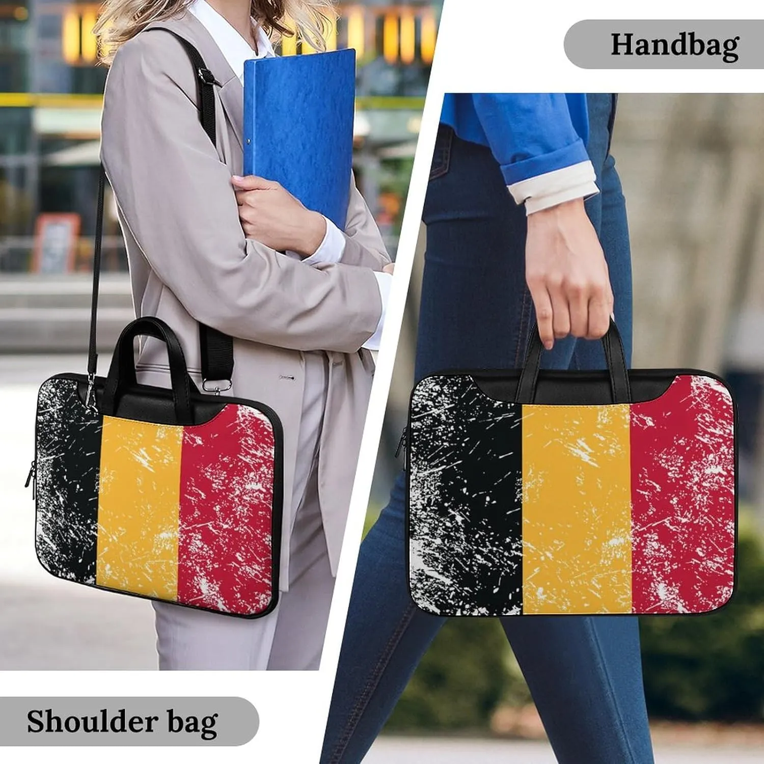 Vintage Belgium Flag Leather Bag Laptop Case Slim Water Resistant Computer Bags with Handle Briefcase for Work