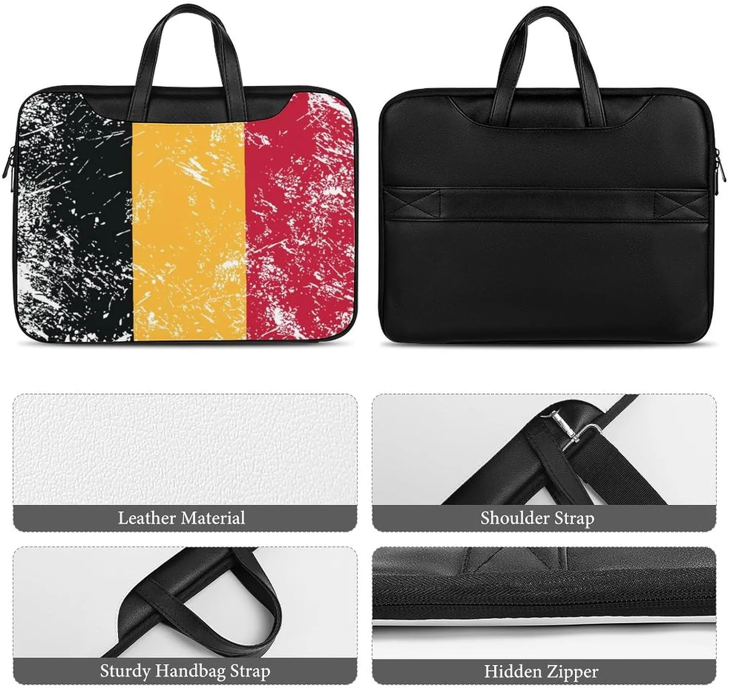 Vintage Belgium Flag Leather Bag Laptop Case Slim Water Resistant Computer Bags with Handle Briefcase for Work