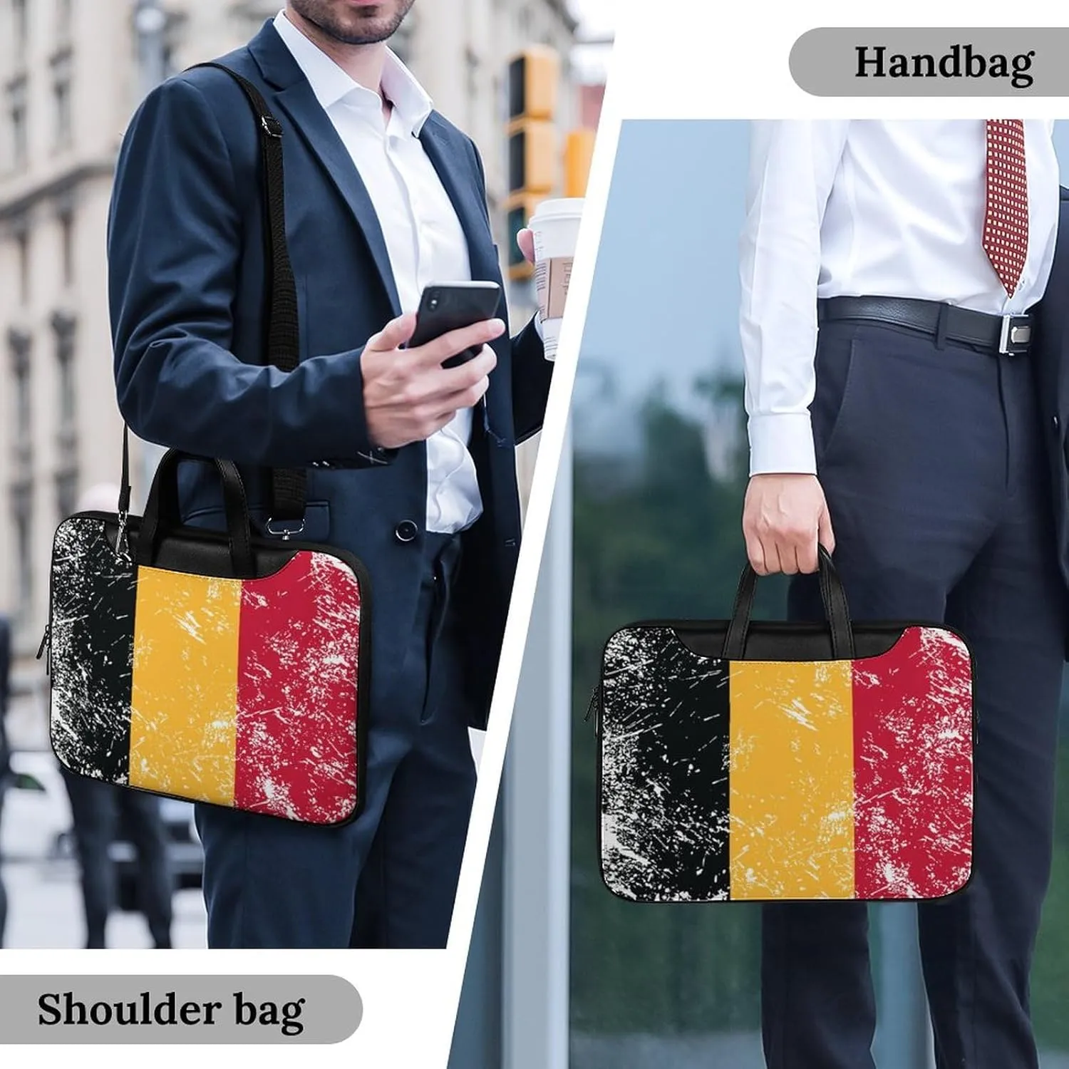 Vintage Belgium Flag Leather Bag Laptop Case Slim Water Resistant Computer Bags with Handle Briefcase for Work