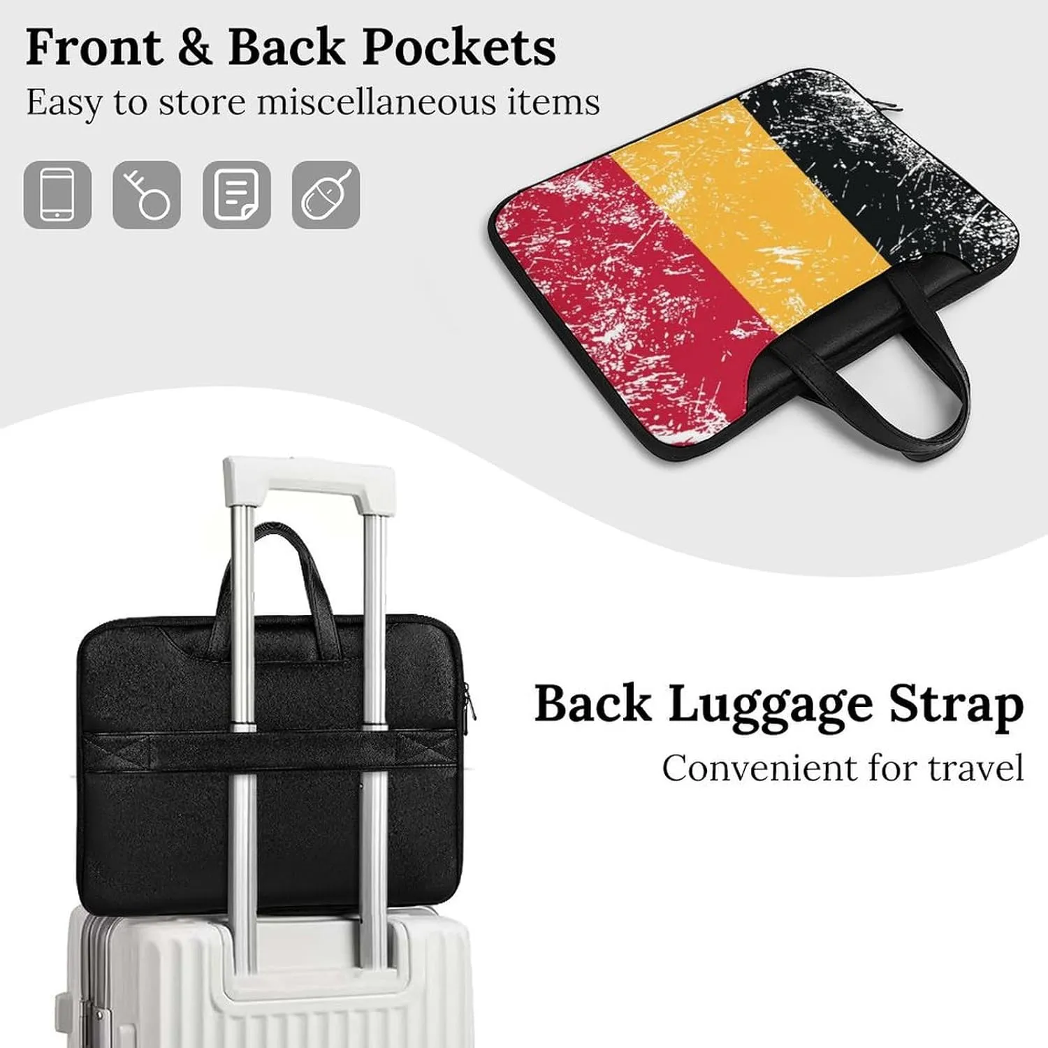 Vintage Belgium Flag Leather Bag Laptop Case Slim Water Resistant Computer Bags with Handle Briefcase for Work
