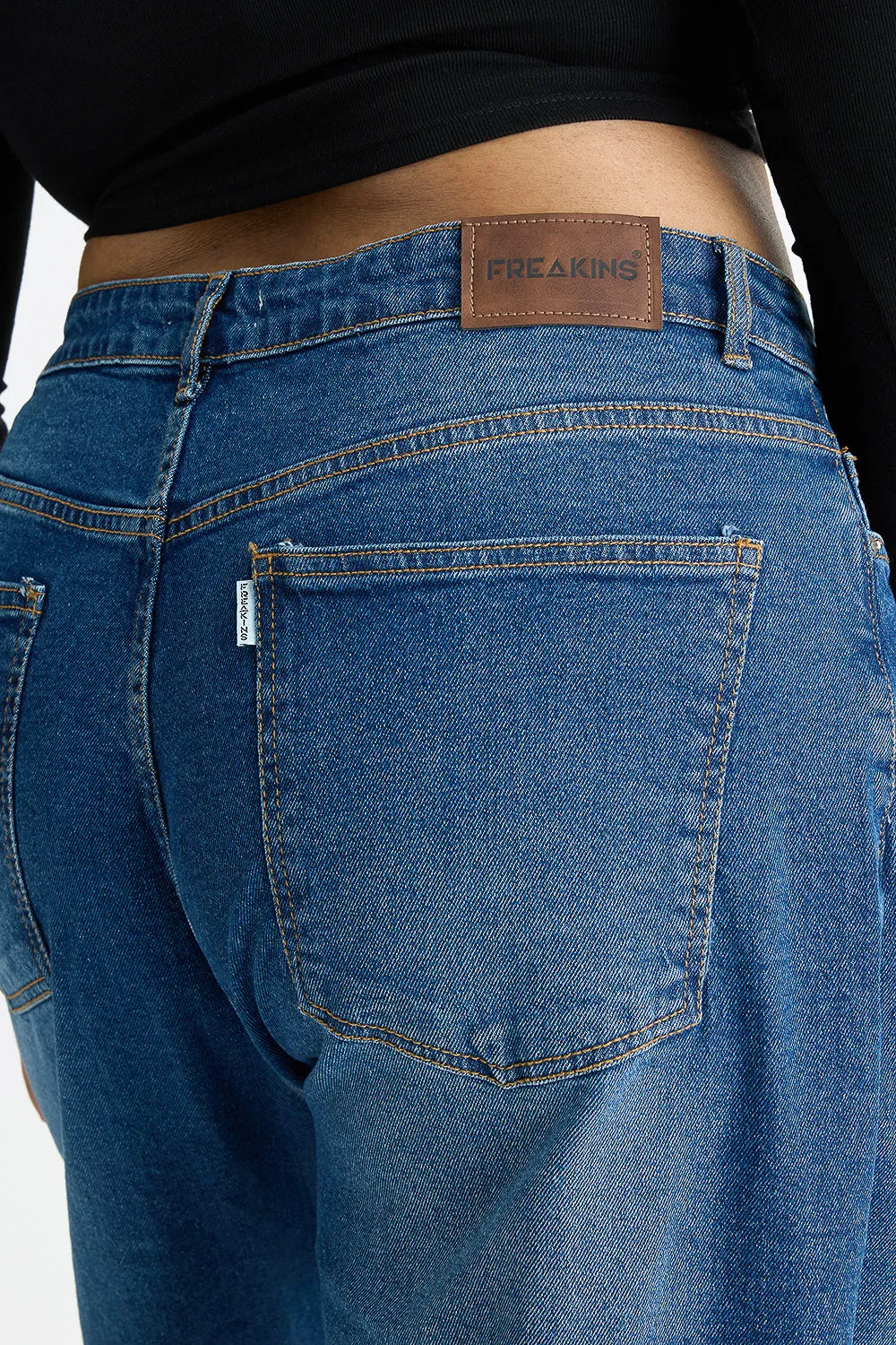 Vivid Blue Distressed Curve Wide Jeans