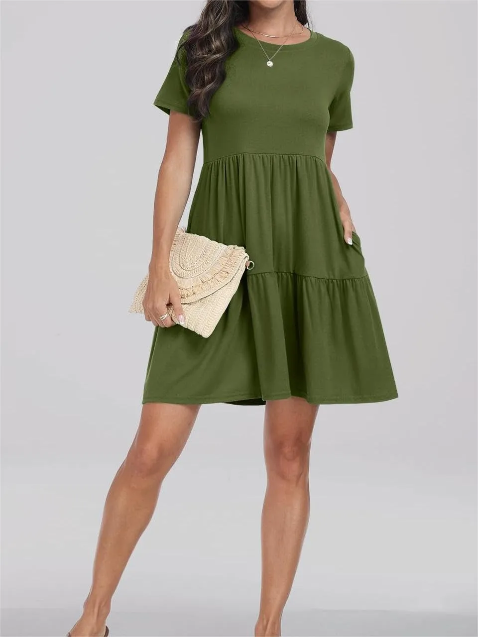 Wankang T Shirt Dresses for Women Summer Casual Short Sleeve Tiered Mini Tshirt Dresses Flowy Tunic Dress Beach Sundresses