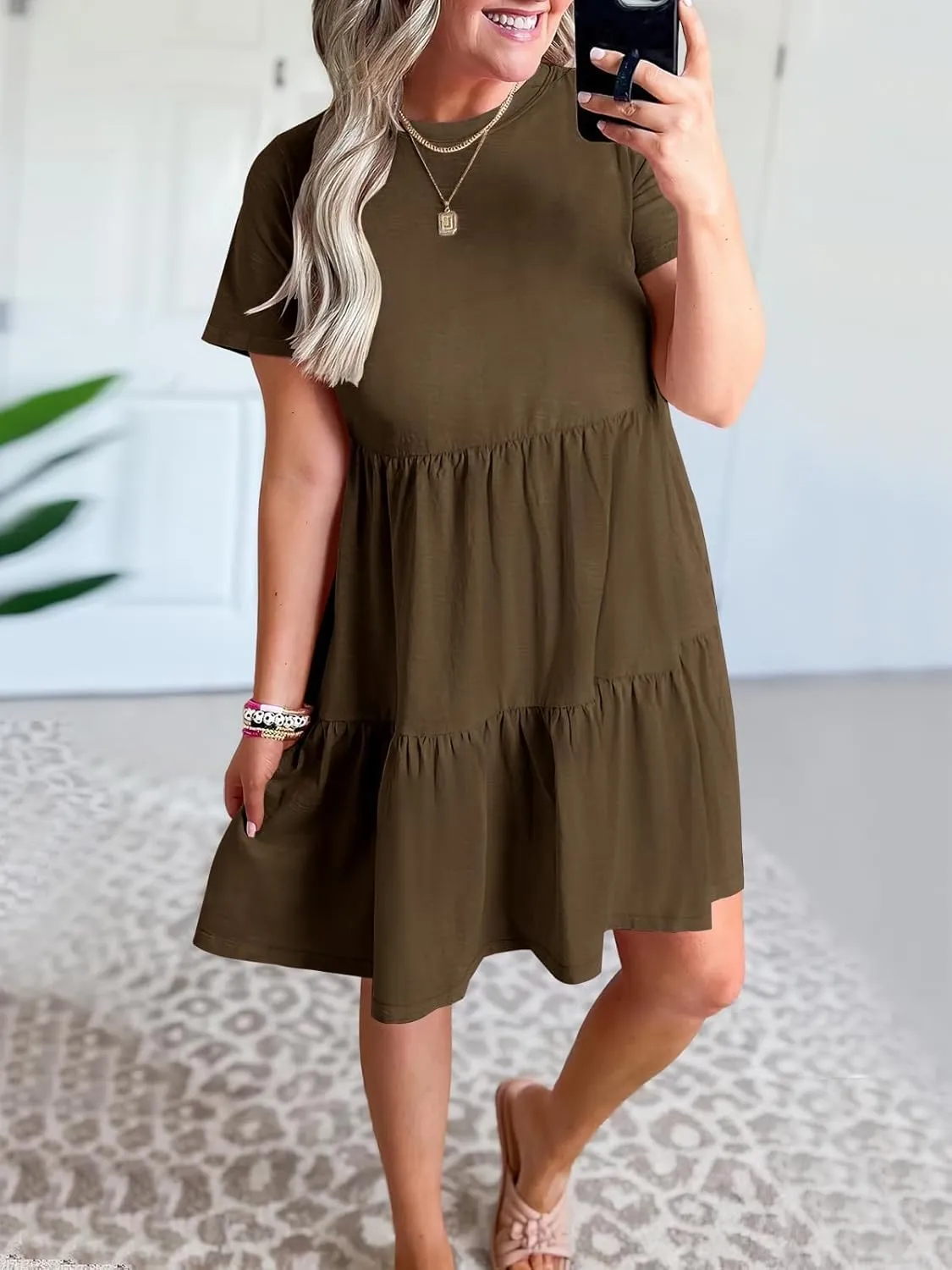 Wankang T Shirt Dresses for Women Summer Casual Short Sleeve Tiered Mini Tshirt Dresses Flowy Tunic Dress Beach Sundresses