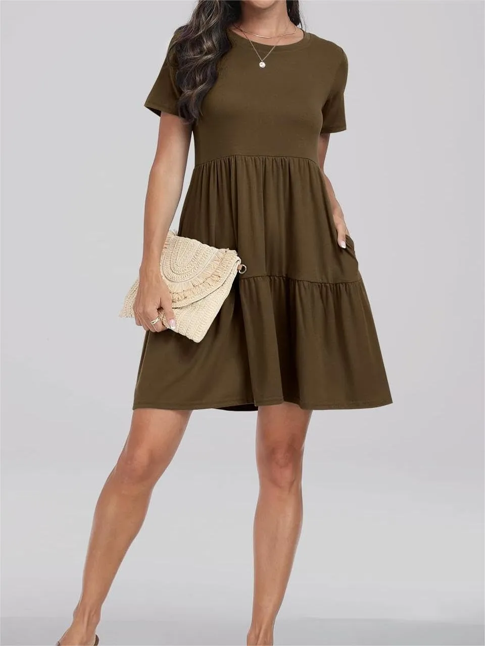 Wankang T Shirt Dresses for Women Summer Casual Short Sleeve Tiered Mini Tshirt Dresses Flowy Tunic Dress Beach Sundresses