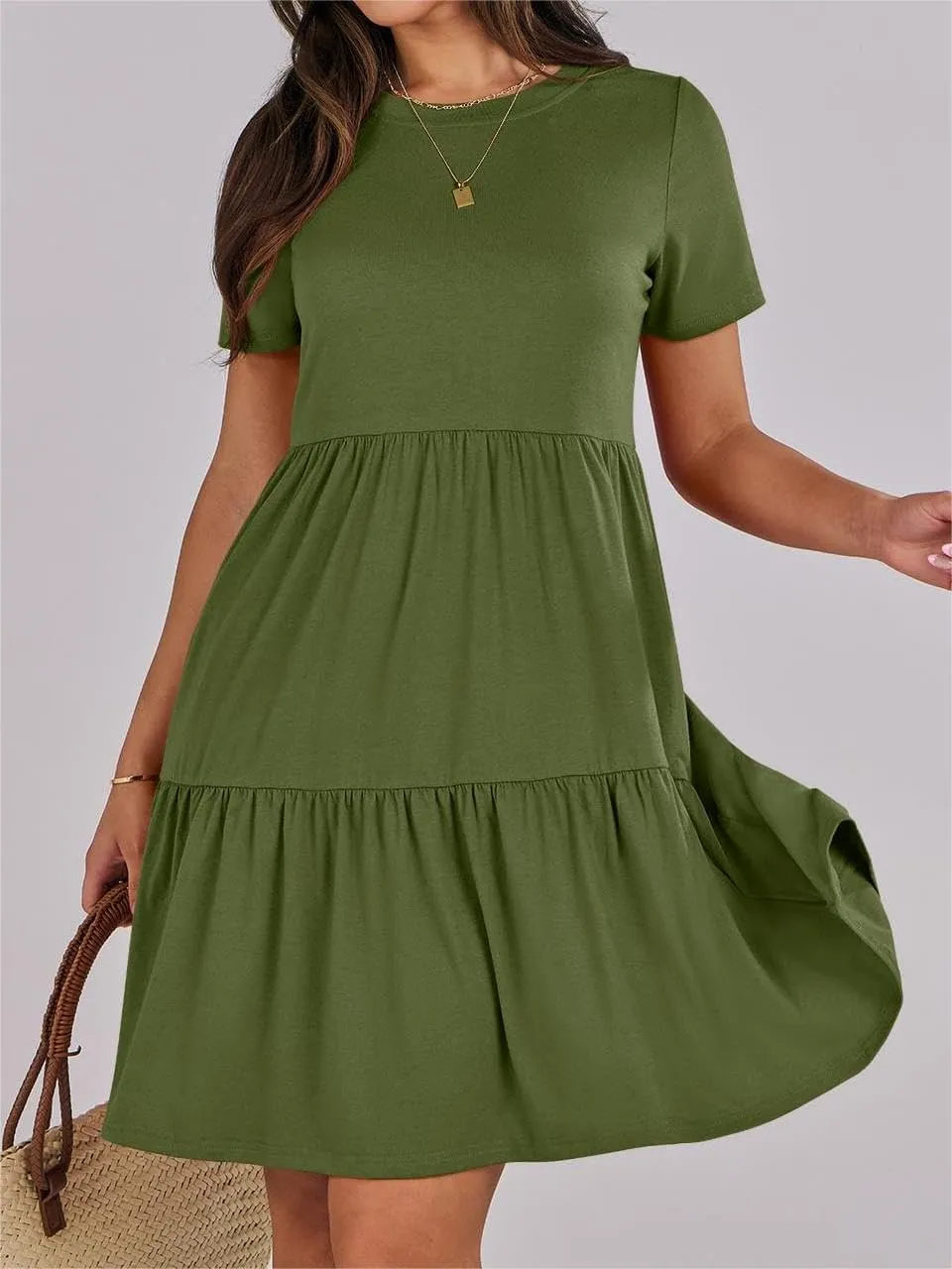 Wankang T Shirt Dresses for Women Summer Casual Short Sleeve Tiered Mini Tshirt Dresses Flowy Tunic Dress Beach Sundresses