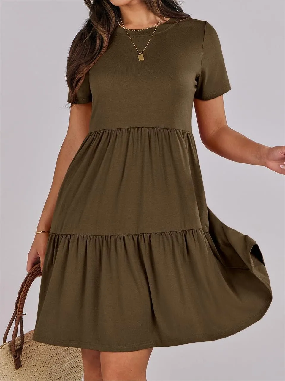 Wankang T Shirt Dresses for Women Summer Casual Short Sleeve Tiered Mini Tshirt Dresses Flowy Tunic Dress Beach Sundresses