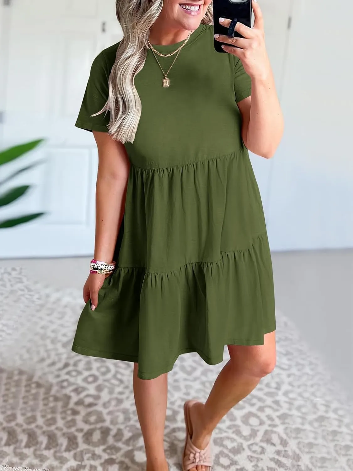 Wankang T Shirt Dresses for Women Summer Casual Short Sleeve Tiered Mini Tshirt Dresses Flowy Tunic Dress Beach Sundresses