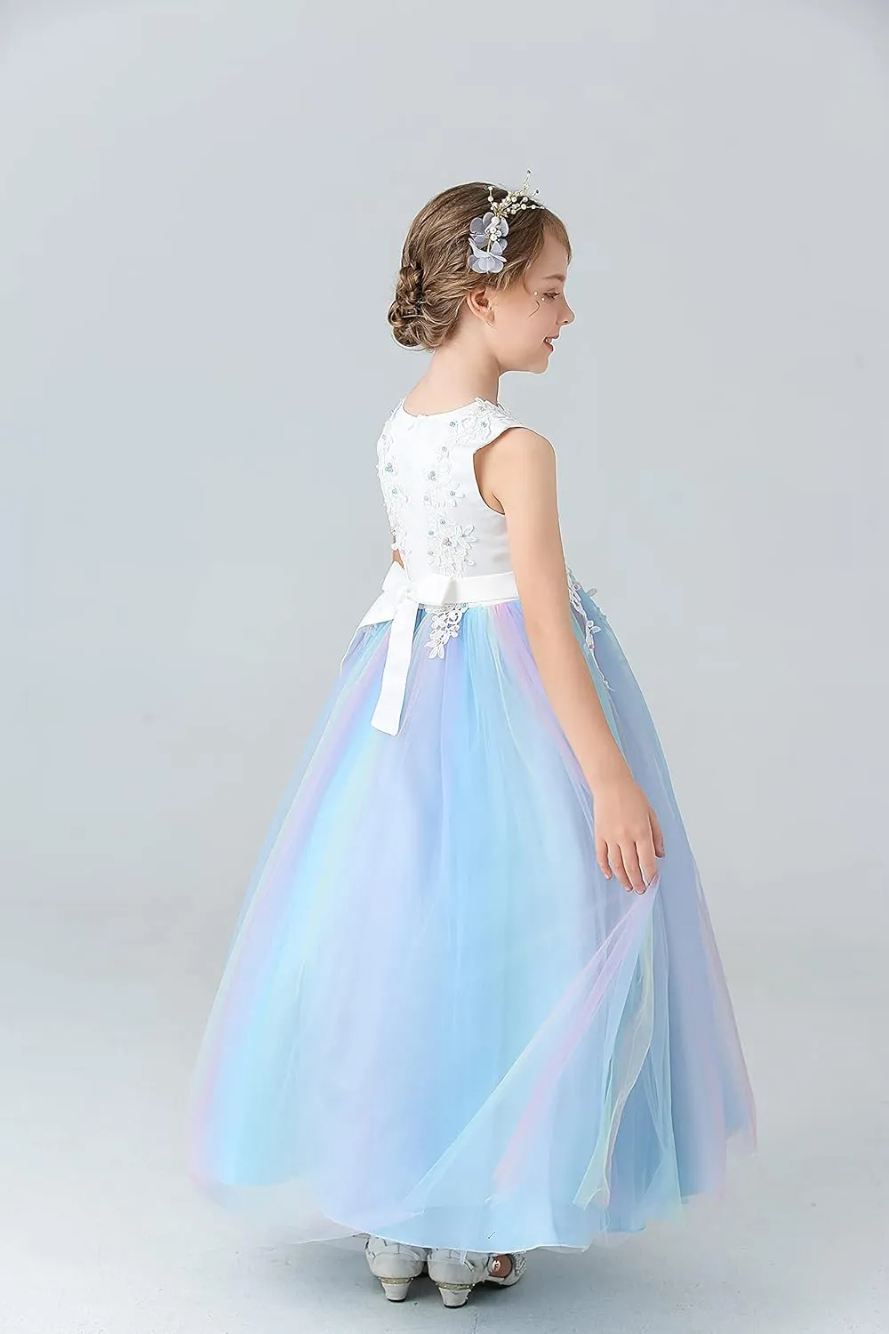 Weileenice Little/Big Girls Lace Bridesmaid Dress Flower Kid Wedding Ball Gown Toddler Princess Pageant Evening Dresses