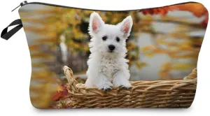 West Highland White Terrier Makeup Bag Cute Small Organizer Bag Travel Toiletry Zipper Pouch Puppy Cosmetic Bag Birthday Present for Dog Lovers Dog Mom Women