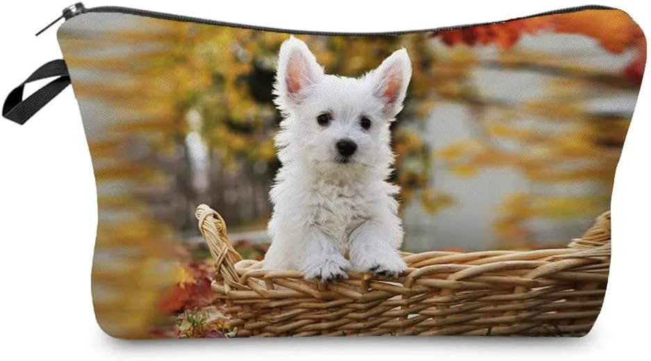 West Highland White Terrier Makeup Bag Cute Small Organizer Bag Travel Toiletry Zipper Pouch Puppy Cosmetic Bag Birthday Present for Dog Lovers Dog Mom Women