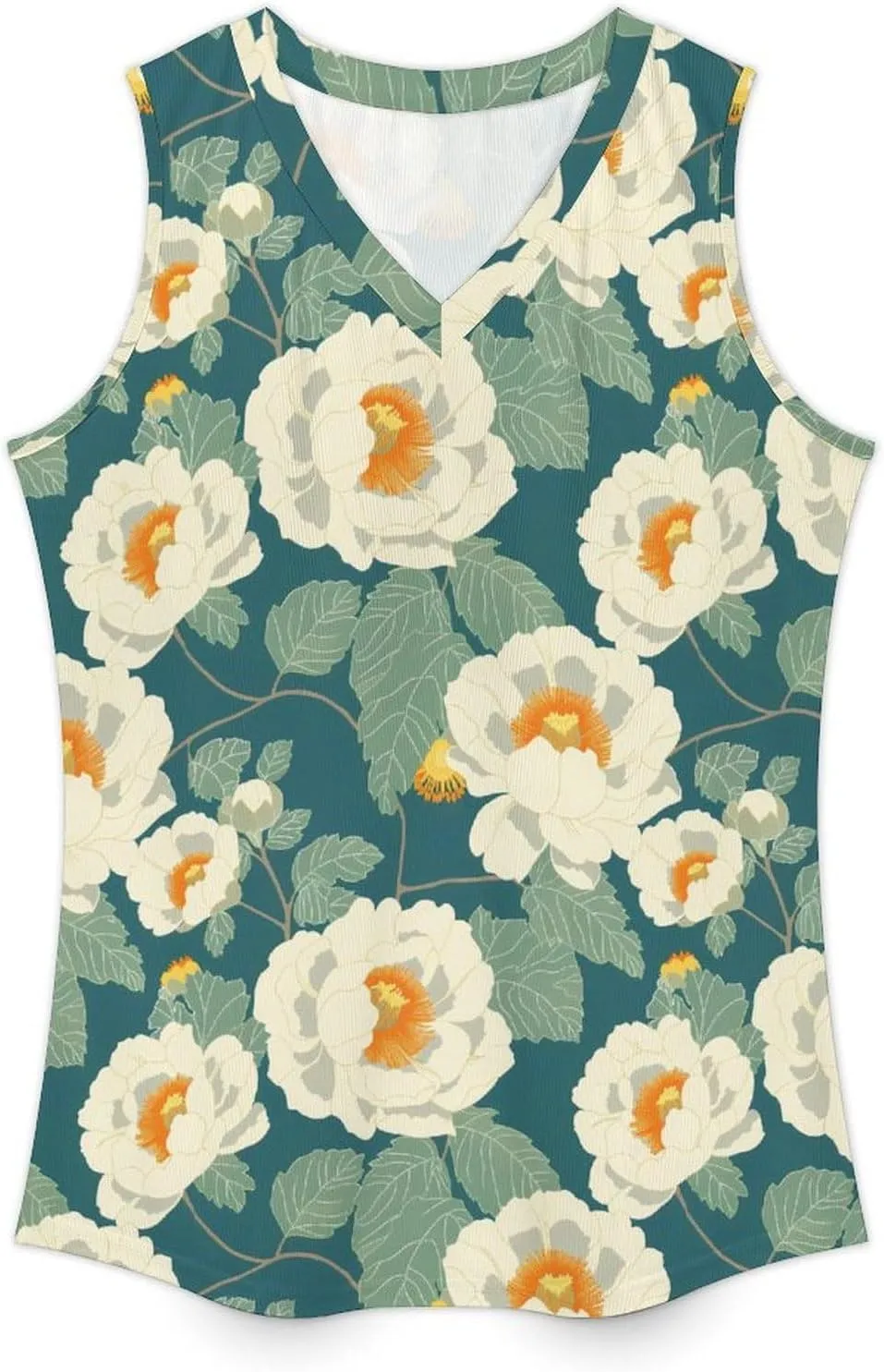 White Flowers Women's Tank Top Sleeveless V Neck T Shirt Casual Vests Funny Blouses