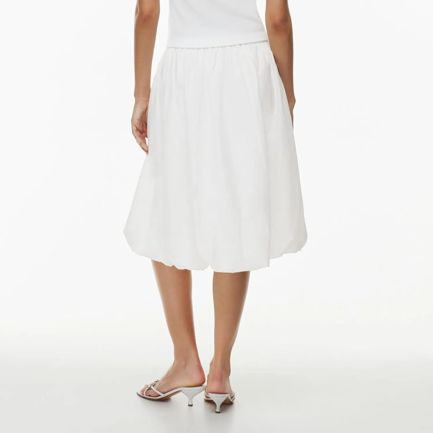 Women Bubble Summer Long Skirt A-Line Casual Solid Elastic Waist Pleated Beach Vacation Club Midi Skirt Streetwear