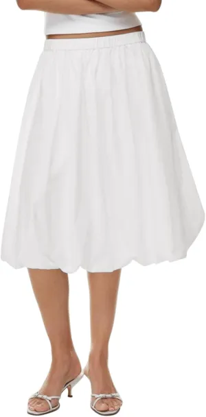 Women Bubble Summer Long Skirt A-Line Casual Solid Elastic Waist Pleated Beach Vacation Club Midi Skirt Streetwear