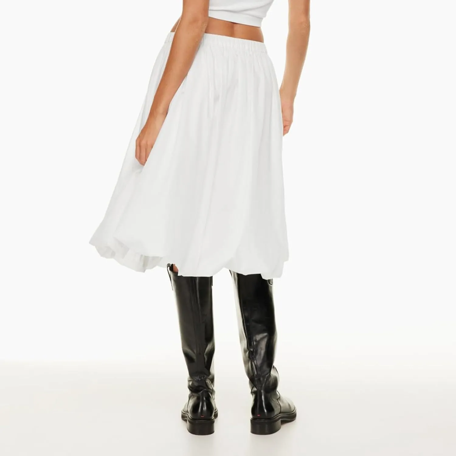 Women Bubble Summer Long Skirt A-Line Casual Solid Elastic Waist Pleated Beach Vacation Club Midi Skirt Streetwear