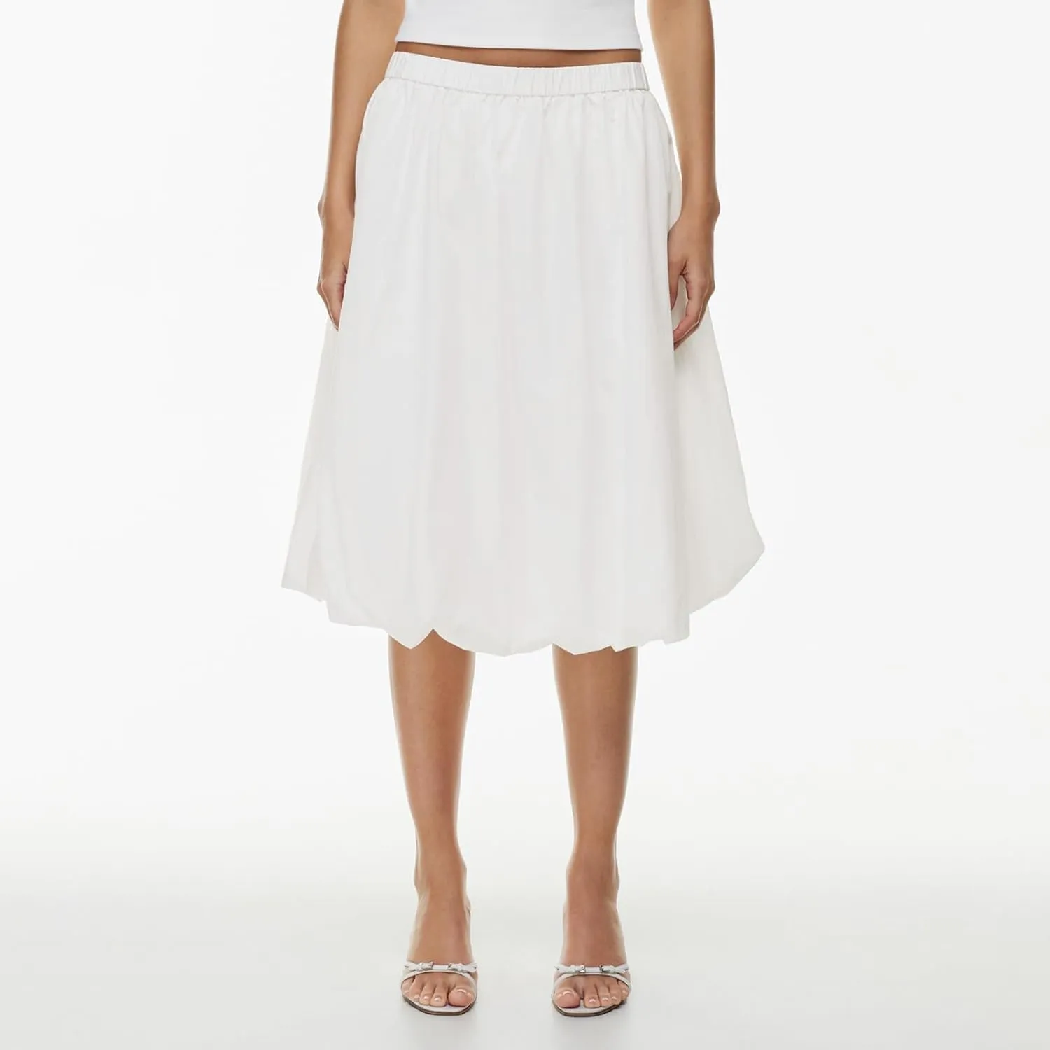 Women Bubble Summer Long Skirt A-Line Casual Solid Elastic Waist Pleated Beach Vacation Club Midi Skirt Streetwear
