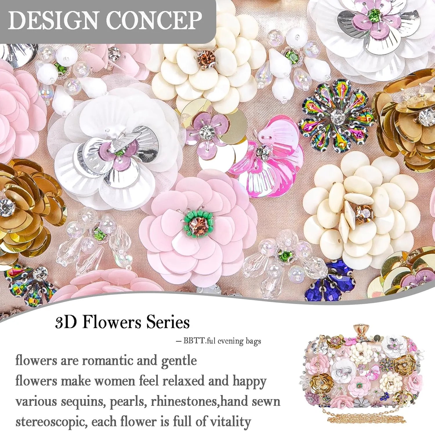 Women Clutches Flower Evening Handbag Chain Strap Shoulder Bag handbag Wedding bag purse
